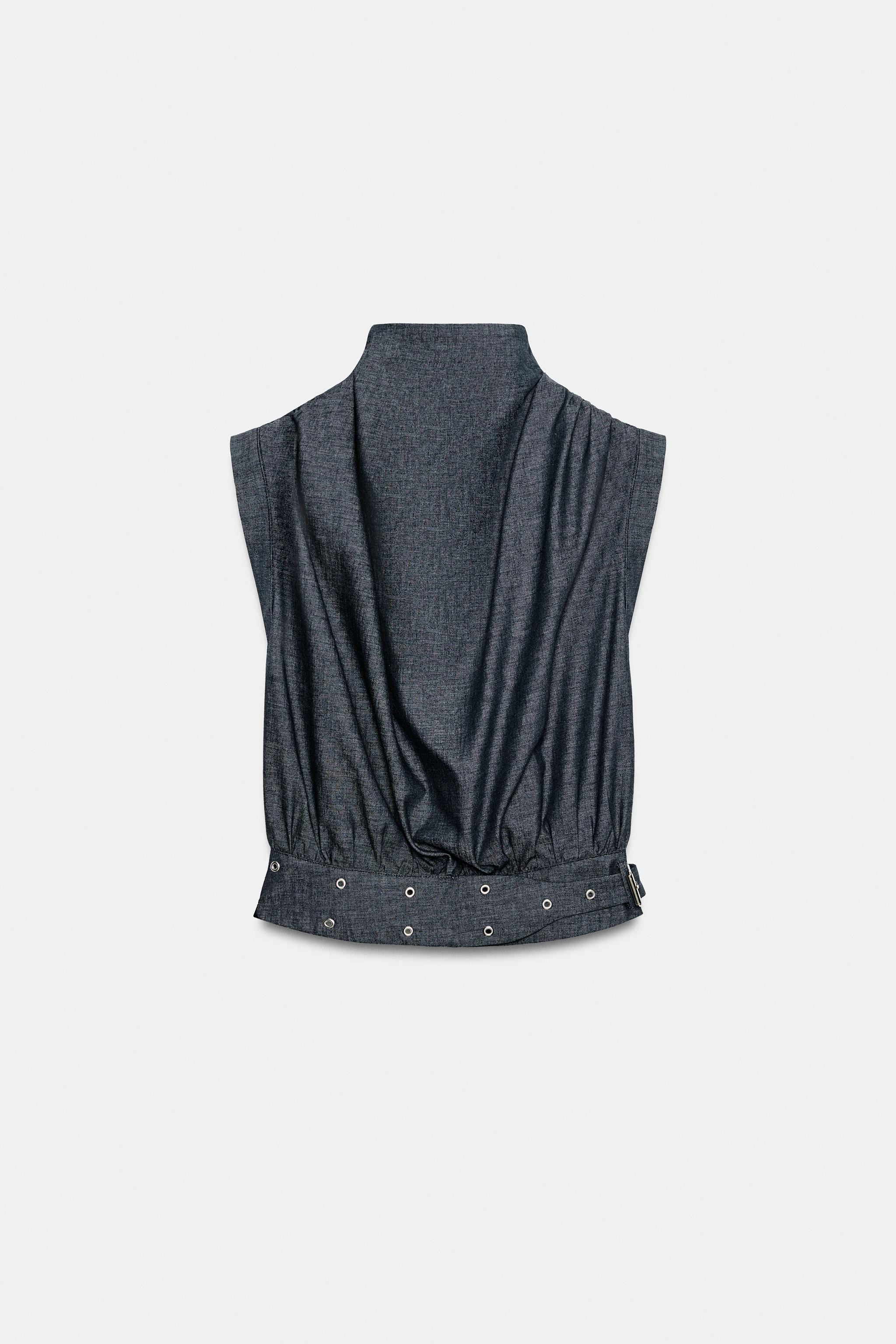 LINEN BUCKLE STUD TOP | Zara US
