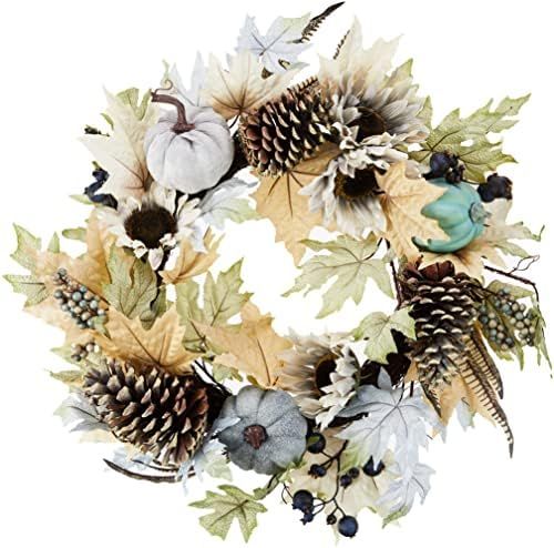 Admired By Nature 24 Inch Sunflower, Pumpkin Fall Wreath, 24-Inches, Rustic White,ABN3W001-NTRL | Amazon (US)