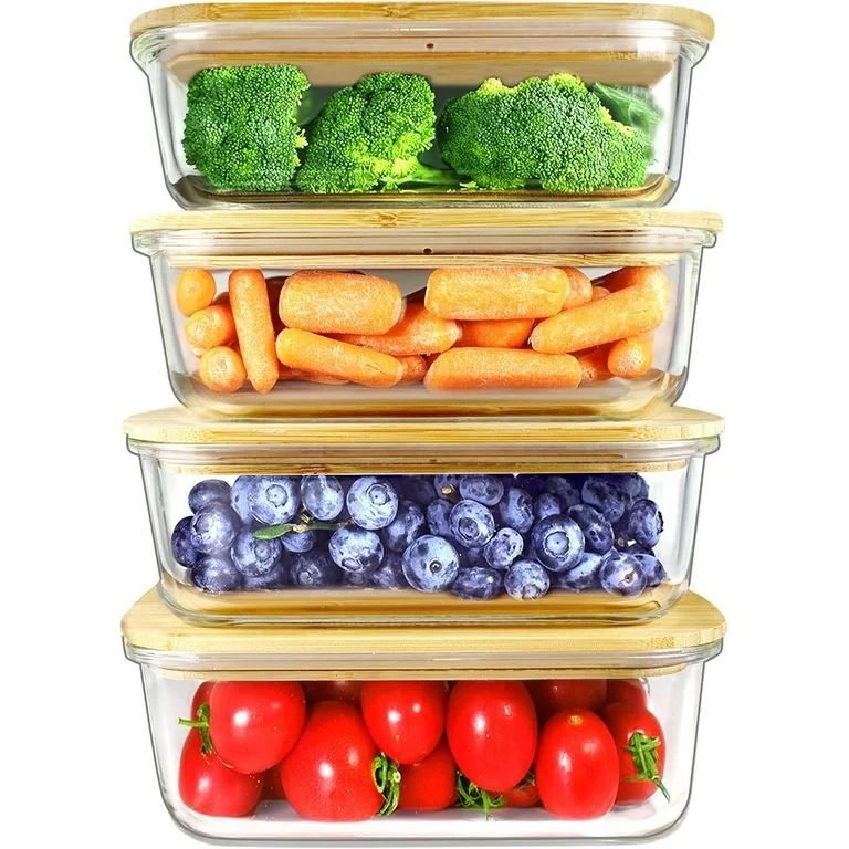 Urban Green Glass Containers with Wood Lids, Set of 4, Wood Glass Storage Containers with Lids, F... | Walmart (US)