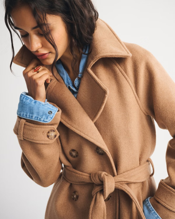 A&F Carrie Wool-Blend Trench Coat | Abercrombie & Fitch (UK)
