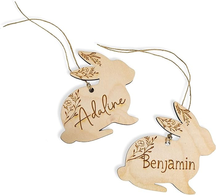 Wooden Easter Basket Name Tag Personalized, Cute Custom Wood Bunny Gift Tag, Easter Baskets for K... | Amazon (US)