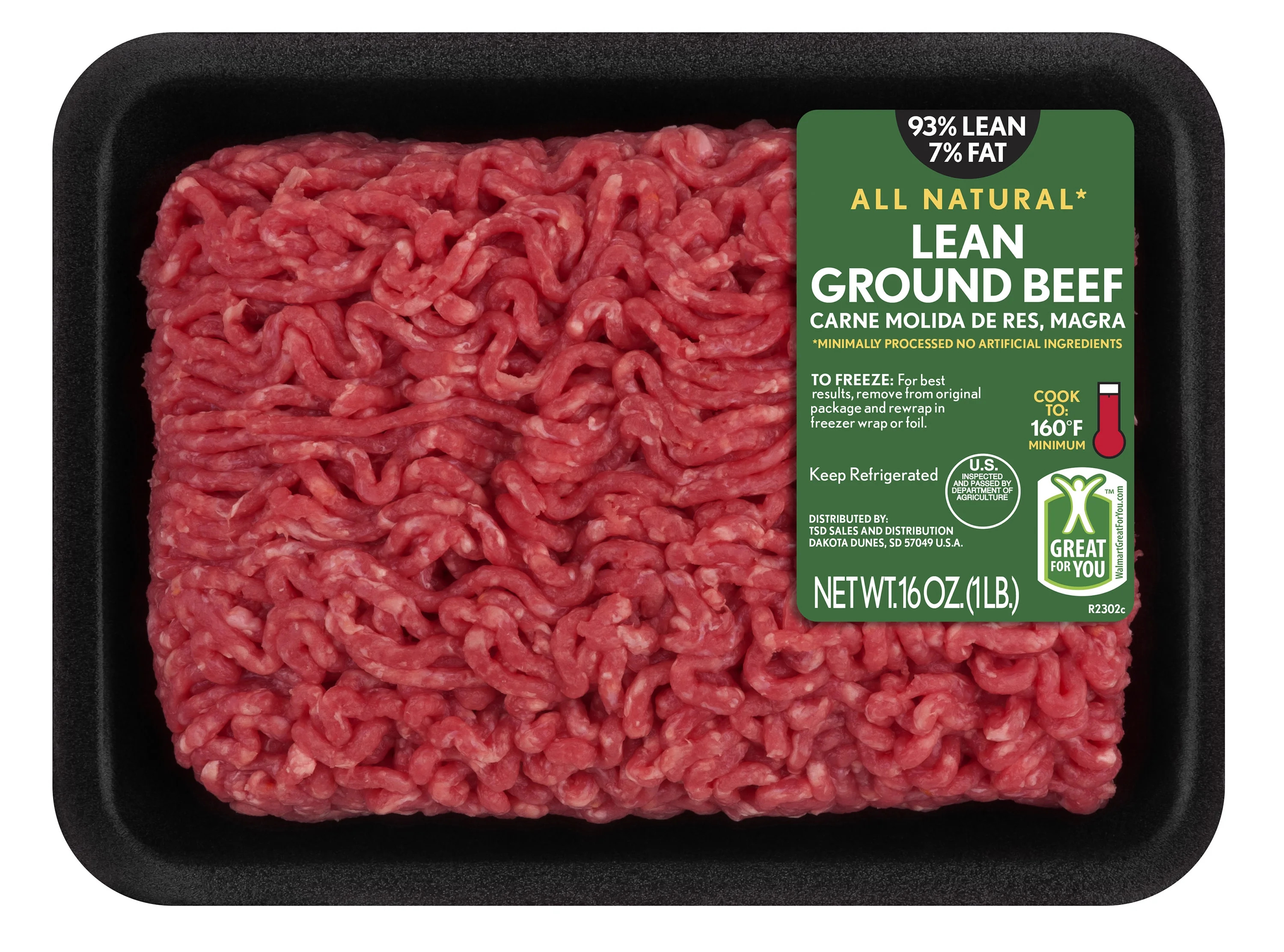 All Natural*, 93% Lean/7% Fat, Lean Ground Beef, Tray, 1lbs, (Fresh) | Walmart (US)