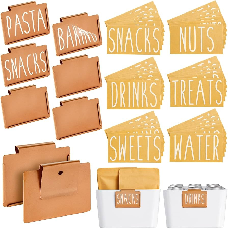 Talented Kitchen 8 Pieces Metal Basket Labels Clip On Holders with 40 Pantry Labels for Storage B... | Amazon (US)