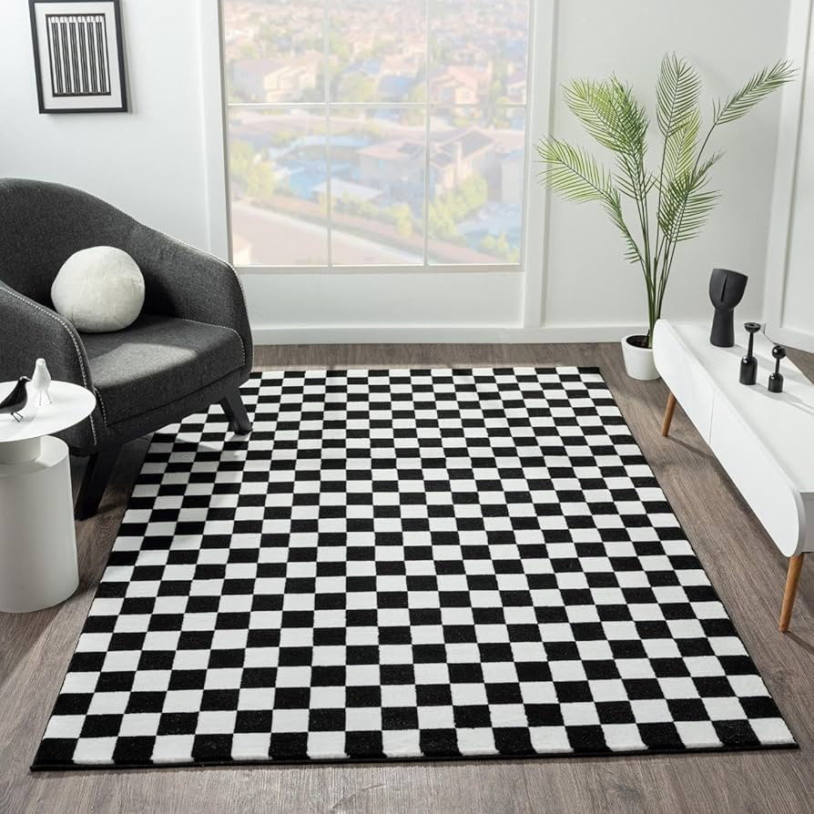 LUXE WEAVERS Geometric Checkered Black and White 6x9 Area Rug, Non-Shedding Modern Living Room Ca... | Amazon (US)