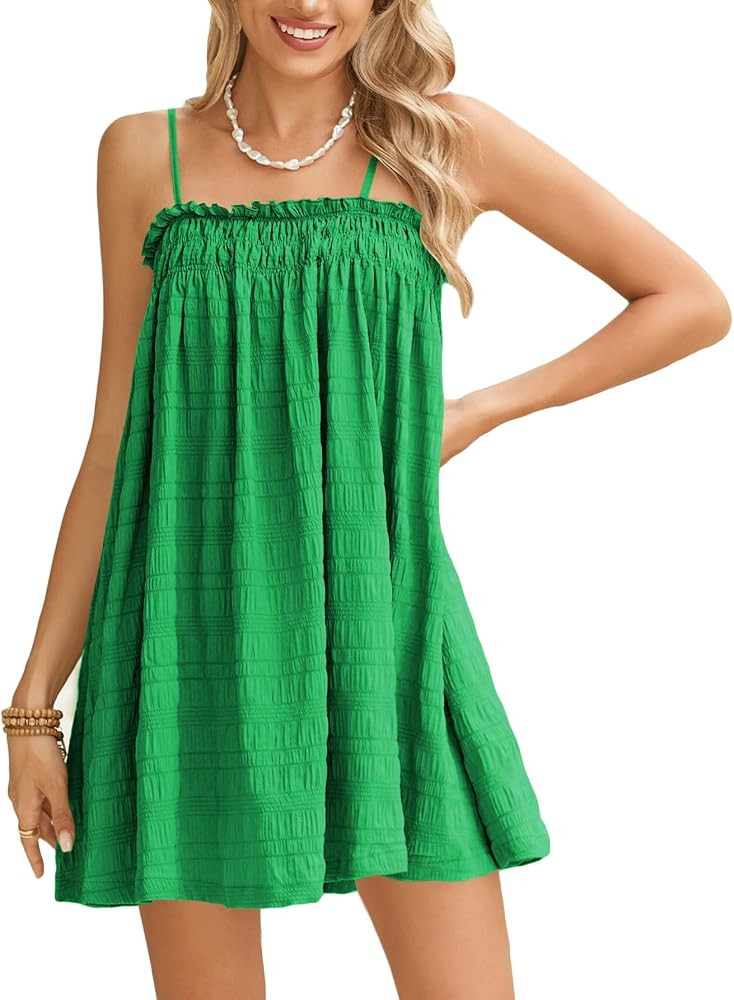 MakeMeChic Women's Sundress Beach Dress Sleeveless Ruffle Swing Shirred Casual Flowy Babydoll Sum... | Amazon (US)