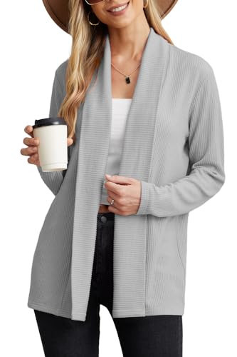 GRECERELLE Women's Soft Knit Open Front Cardigan with Draped Lapel Fall & Winter Sweaters Outfits(Light Gray,Medium) | Amazon (US)