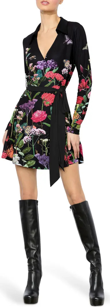 Millicent Print Long Sleeve Matte Jersey Wrap Minidress | Nordstrom