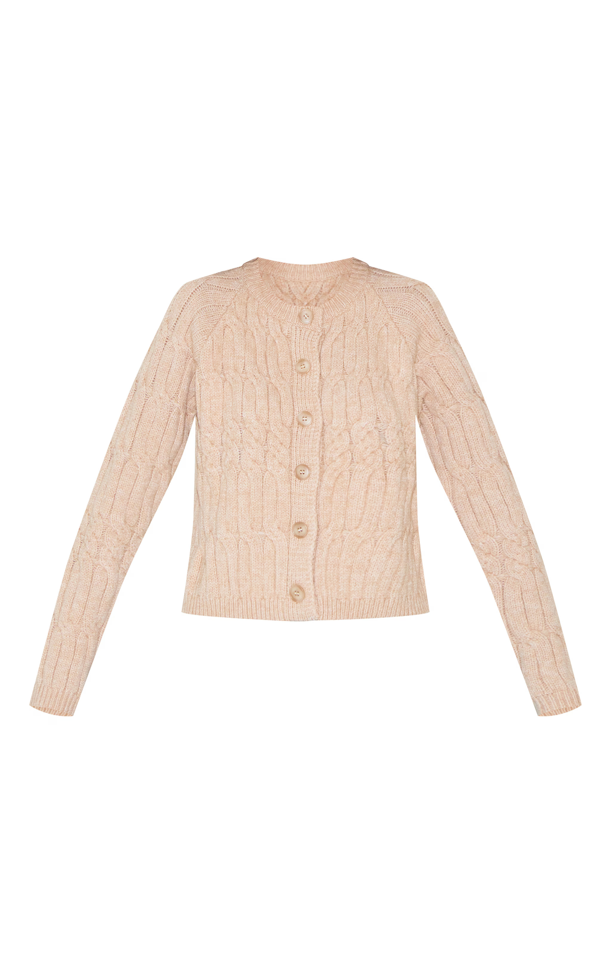 Oatmeal Cable Knit Button Up Cardigan | PrettyLittleThing US