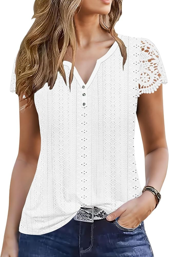 ETCYY Womens T Shirts Short Sleeve Spring 2026 Fashion Summer Tank Top V-Neck Button Down Floral ... | Amazon (US)