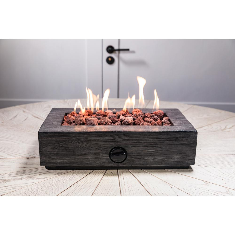 Hampton Bay 17.1 in. x 6.6 in. Rectangular Cement Gas Fire Pit Faux Wood Tabletop, Dark Grey | The Home Depot