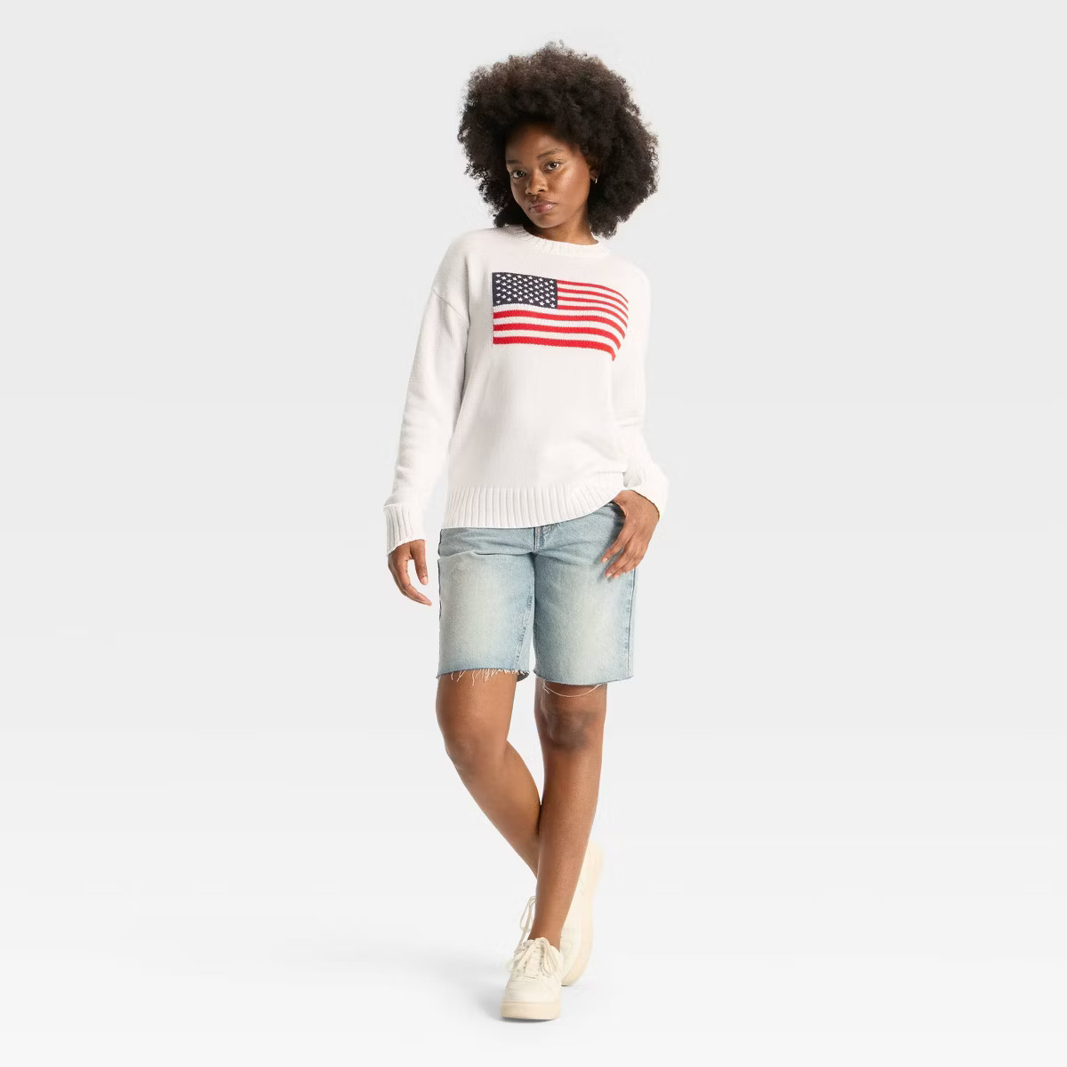 Women's Crewneck Americana Pullover Sweater - Wild Fable™ White M | Target