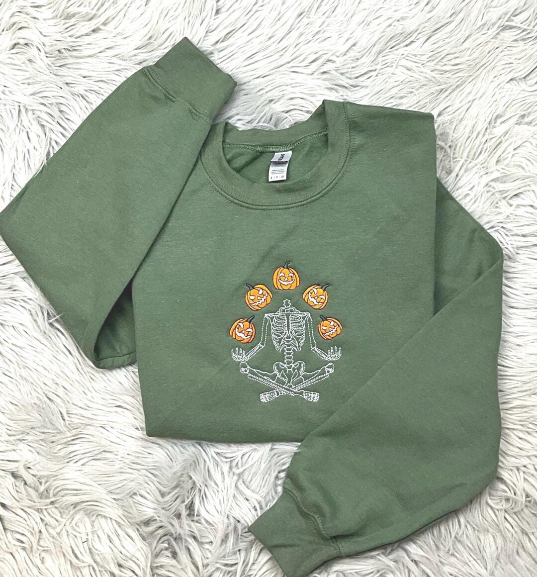 Skeleton Throwing Pumpkin Embroidered Sweatshirt or Hooded Sweatshirt - Etsy | Etsy (US)