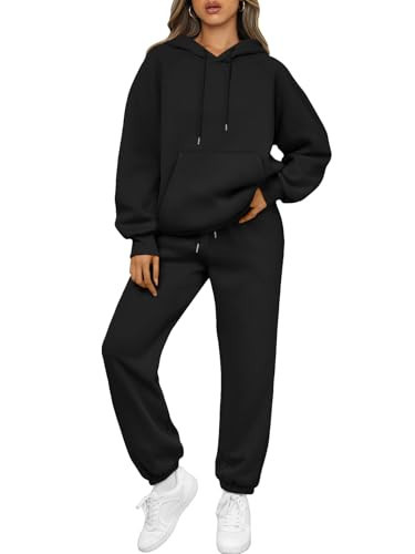 Trendy Queen Sweatsuits Women 2 Piece Outfits Lounge Two Piece Sets 2025 Fall Fashion Clothes Oversized Sweatshirts and Sweatpants Pullover Hoodies Tracksuits Clothing with Pockets Black L | Amazon (US)