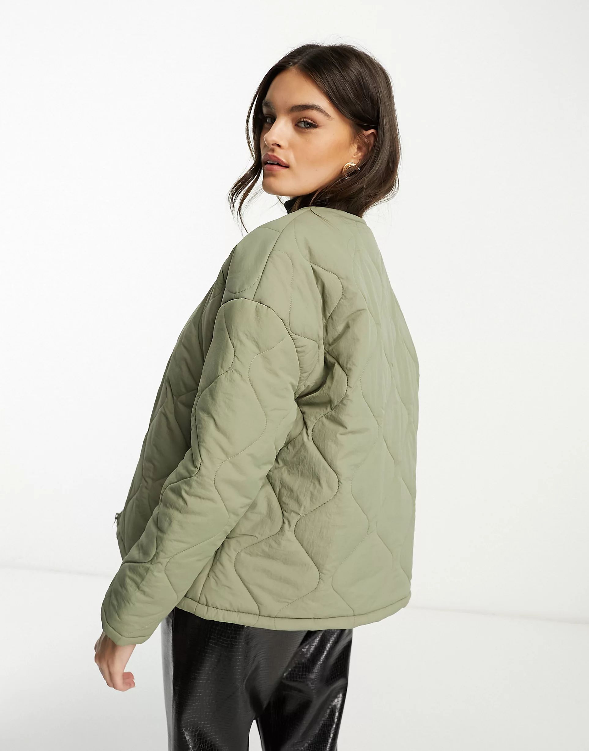 Lola May oversized quilted jacket in sage | ASOS (Global)