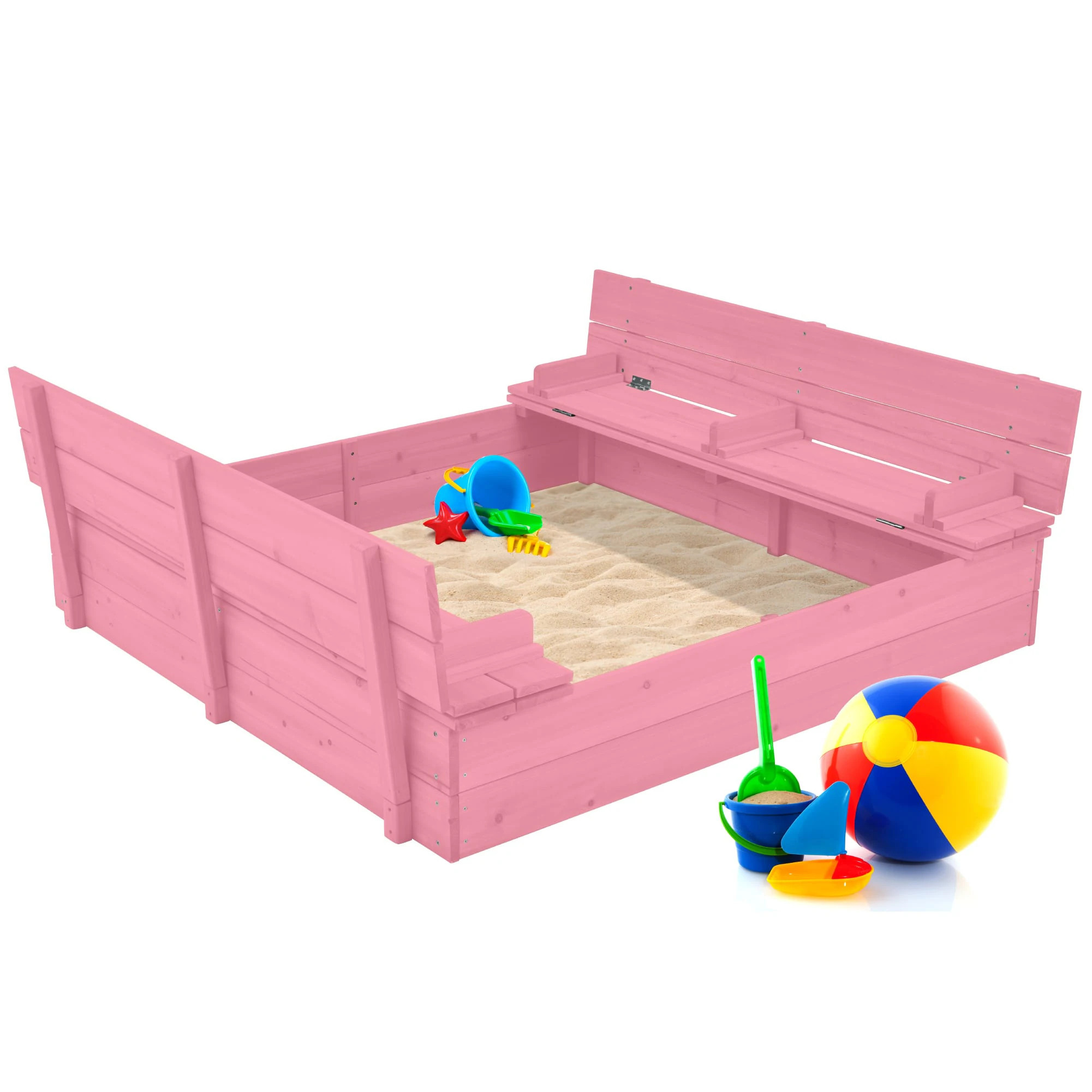 Best Choice Products Large Outdoor Wooden Sandbox for Kids with Cover and Bench Seats Support up to 220 lbs - Pink | SKY10989 | Lowe's