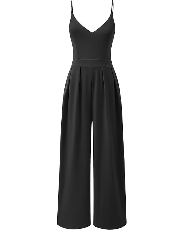 ANRABESS Women V Neck Spaghetti Strap Wide Leg Dressy Jumpsuits 2025 Summer Casual One Piece Jump... | Amazon (US)
