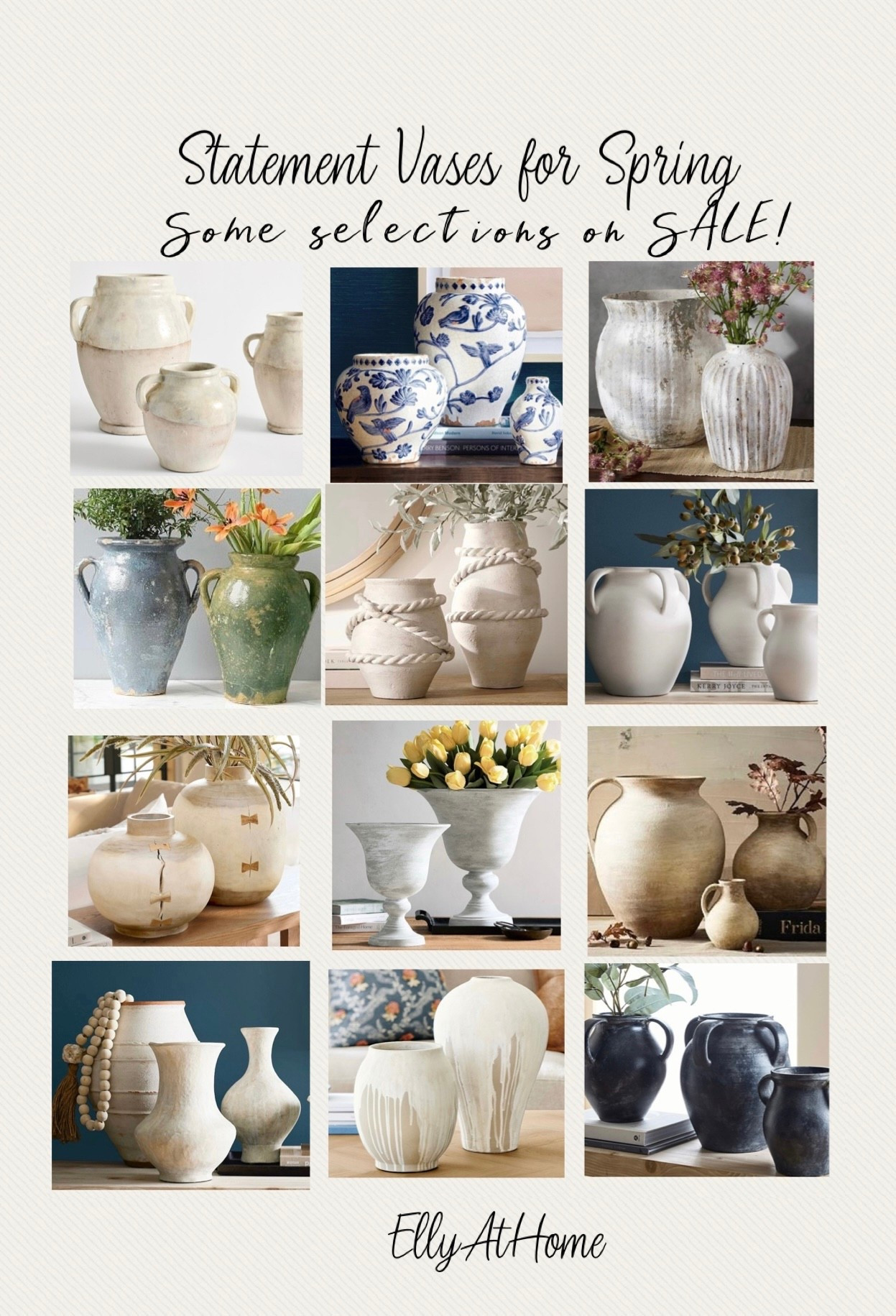 Beautiful statement vases for spring to summer styling! Some selections on sale! Coastal, classic, rustic, vintage, textured styles. I’ve featured some of them in my home. Pottery Barn 

#LTKHome #LTKSaleAlert