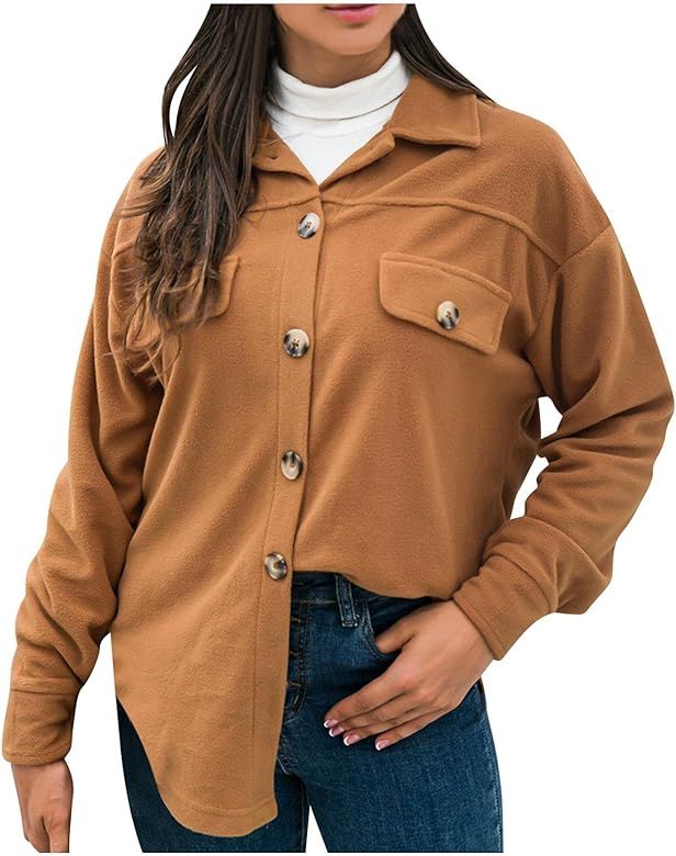 TARIENDY Fall Jackets for Women Long Sleeve Fleece Warm T Shirts Loose Comfy Button Down Fall Cas... | Amazon (US)