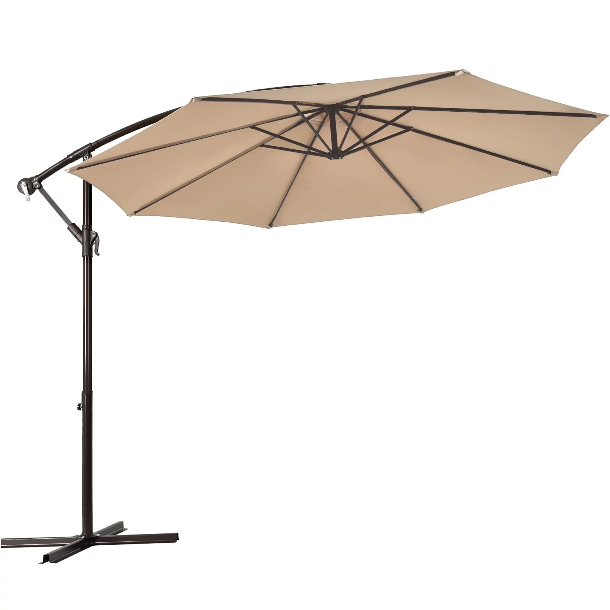 Costway 10' Hanging Umbrella Patio Sun Shade Offset Outdoor Market W/t Cross Base Beige | Walmart (US)