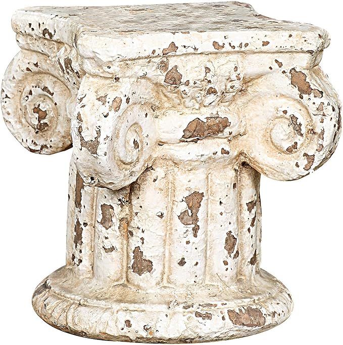Creative Co-op Distressed Terracotta Column Pedestal, 7 in. H x 6.25 in. W x 6.25 in. D, Cream | Amazon (US)