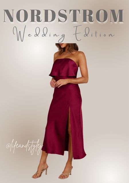 Effortless elegance: Pair the Vienna Popover Strapless Satin Midi Dress with delicate jewelry and strappy heels for a refined wedding guest look that exudes timeless charm and grace. Let the luxurious satin fabric and flattering silhouette be your guide to sophisticated style.

#LTKfindsunder100 #LTKwedding #LTKover40