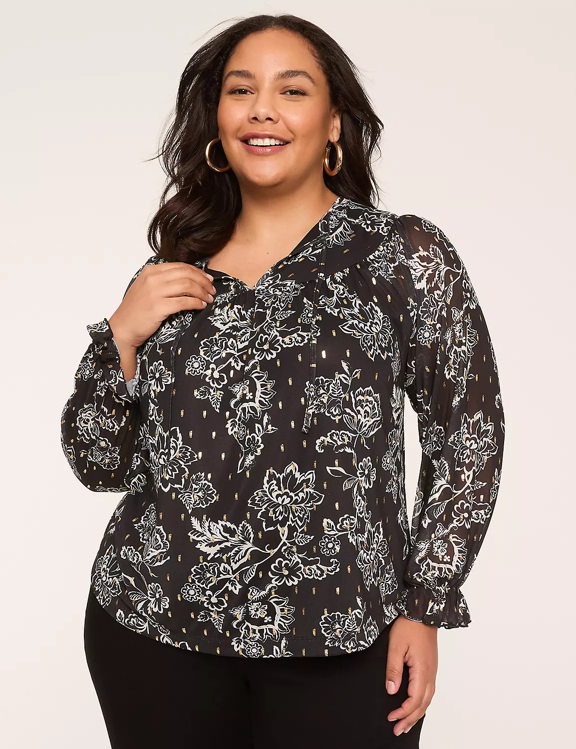 Swing Shimmer Foiled Mesh Tie-Neck Top | LaneBryant | Lane Bryant (US)