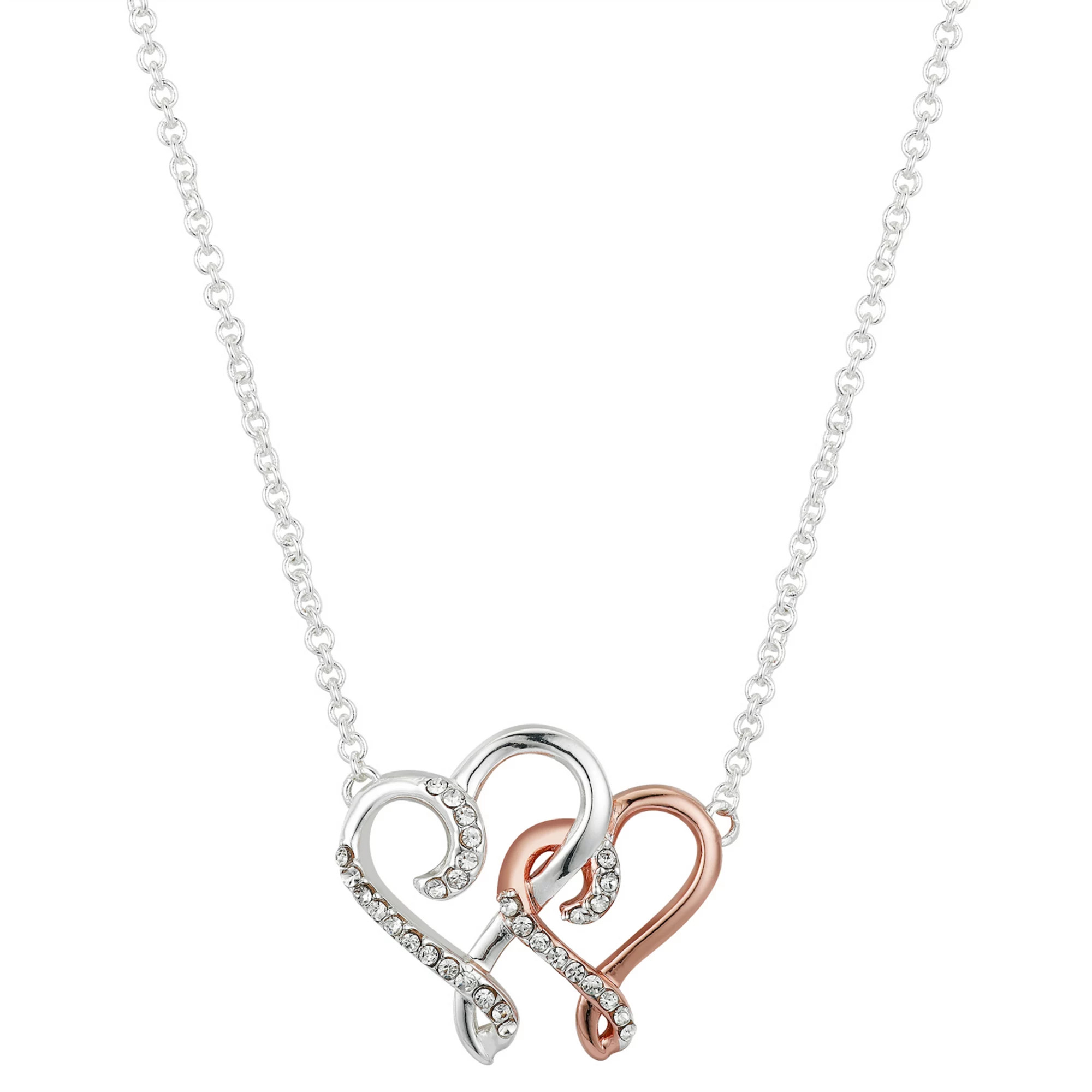 Brilliance Two-Tone Double Heart Necklace with Crystal Accents | Kohl's