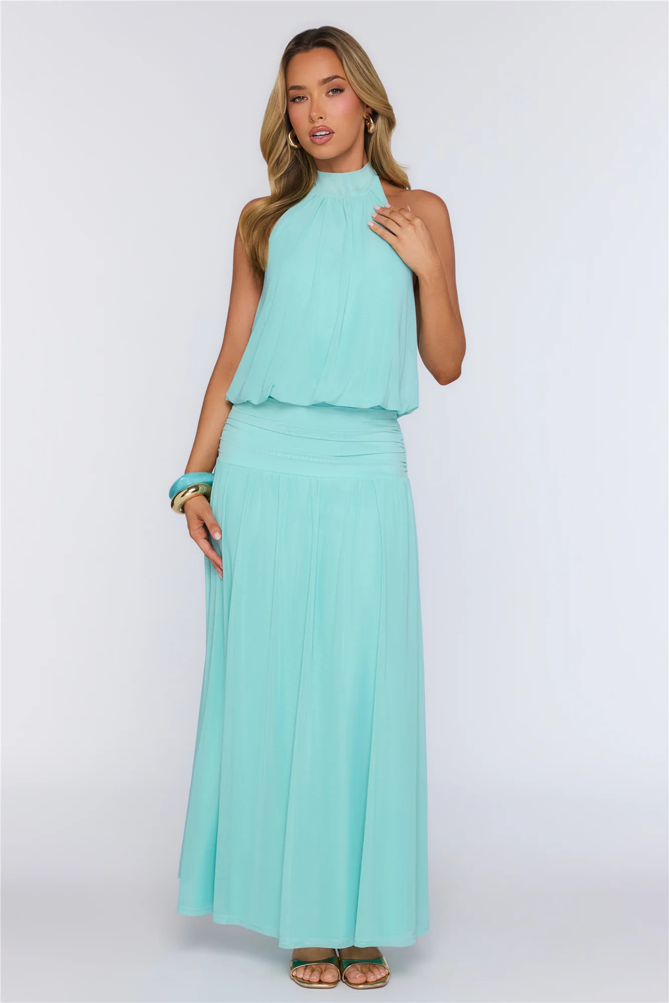 Dreamy Flowy Halter Maxi Dress Light Blue | Hello Molly (US)