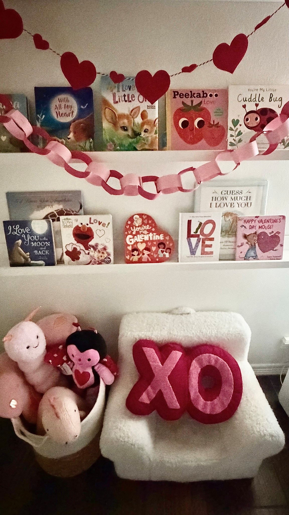 Valentine’s Day books
Toddler chair 
Book shelves 
