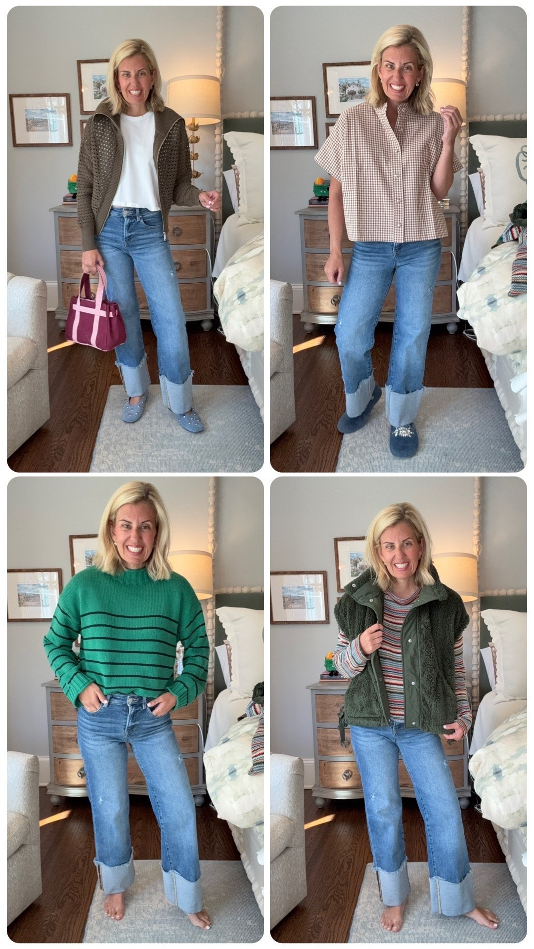 Social Threads Friends & Family sale ends today with code FF20 for 20% off!!

Sizing: 
White Tee xs 
Gingham Top - small
Vest - xs
Cardigan - xs 
Sweaters - small 
Jeans - 25 
Flats  - 7.5 (size 1/2 down) 
Slippers - 8 tts  

*Code Catherine20 at Allie + Bess