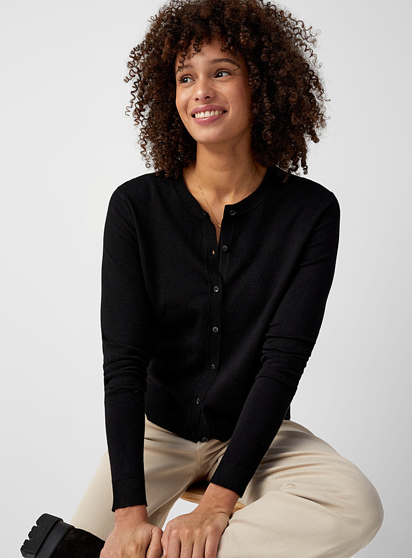Fine knit crew-neck cardigan | Simons