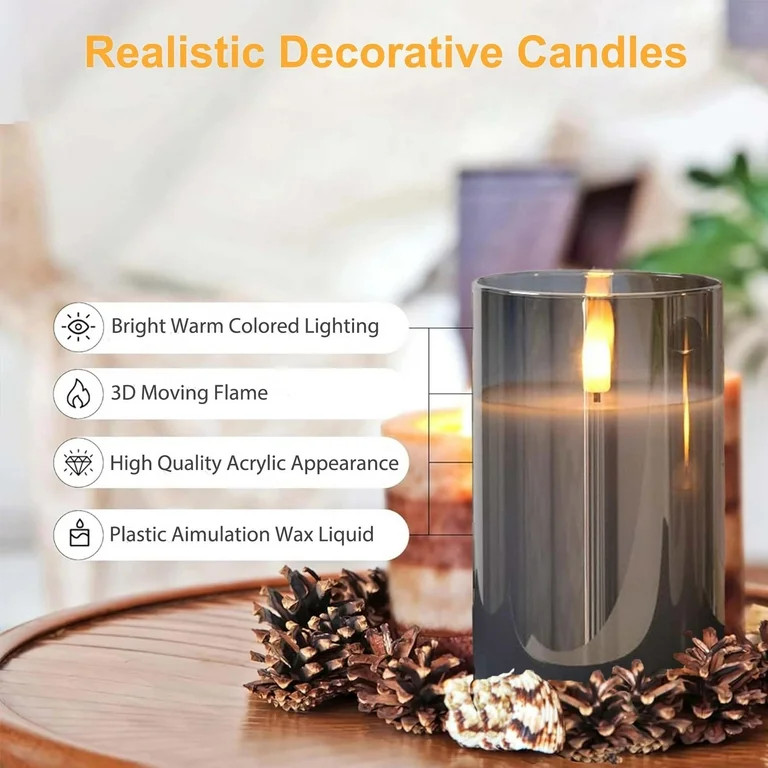HIDAWN Flameless Candles Flickering with Remote and Timer,3D Wick Acrylic Electric Fake Candles, ... | Walmart (US)