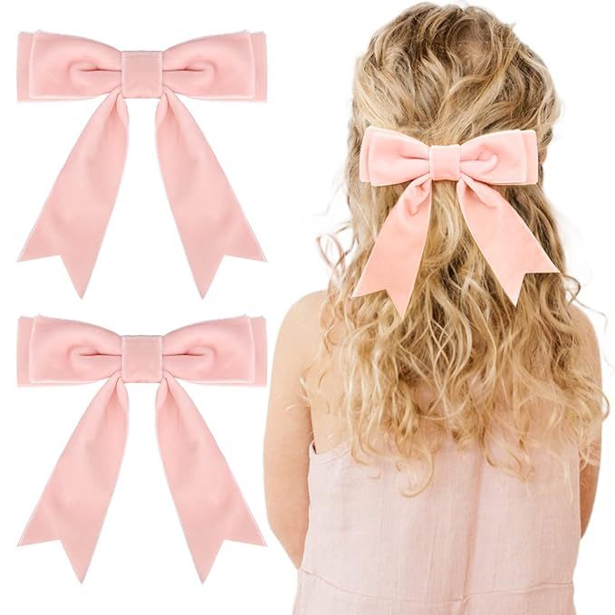2PCS 5" Velvet Pink Hair Bows Girls Hair Clips Ponytail Holder Accessories for Girls Toddlers | Amazon (US)