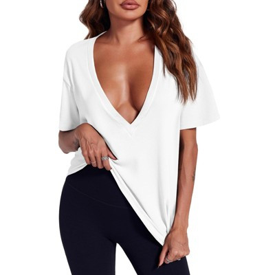 Imily Bela Womens Sexy Deep V Neck Summer Top Casual Loose Fit White L | Target