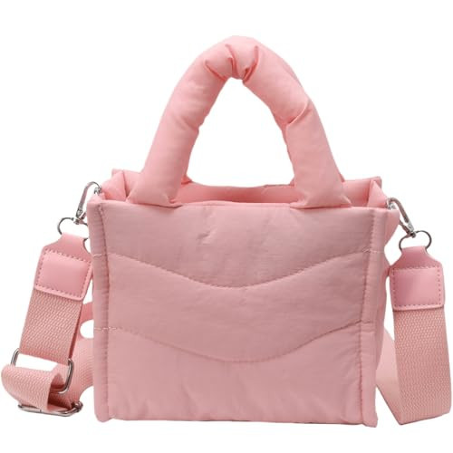 Small Puffer Tote Bag for Women Handbag, Quilted Nylon Shoulder Crossbody Puffy Padded Purse (Pink) | Amazon (US)