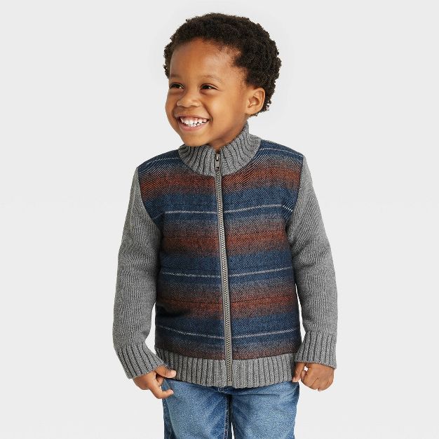 Toddler Boys' Quilted and Knit Zip-Up Sweater - Cat & Jack™ Blue/Brown | Target