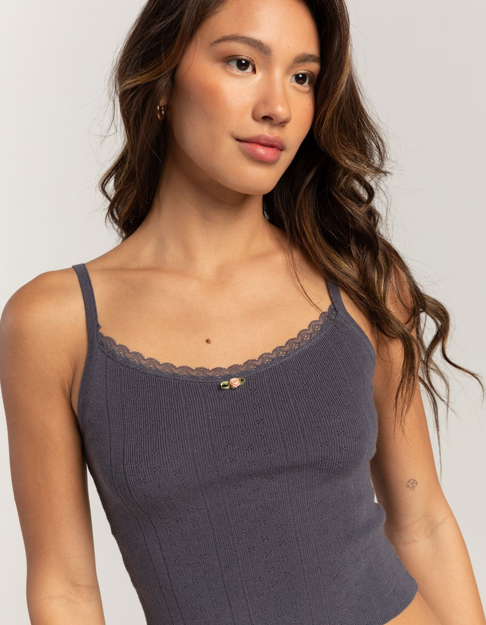 RSQ Womens Pointelle Lace Trim Cami | Tillys