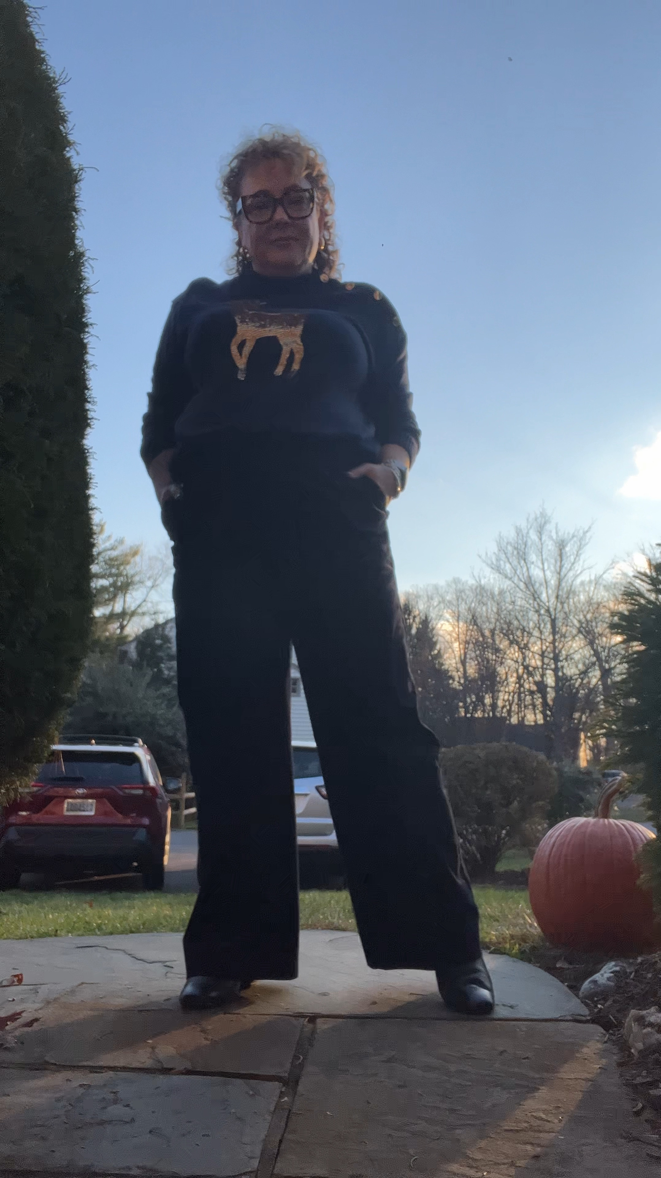 Our second day of Thanksgiving with a different group of family! Cold day so I chose to style this adorable sequin reindeer sweater with velveteen pants and boots over wool socks. The coat was inside; I braved the cold for this OOTD! 😂

Pants 16p, could have maybe sized down. Same with the sweater; got XL and could have done L instead. The boots are from last year but I linked to very similar and from the same wide width friendly brand. 

#LTKOver40 #LTKMidsize #LTKHoliday