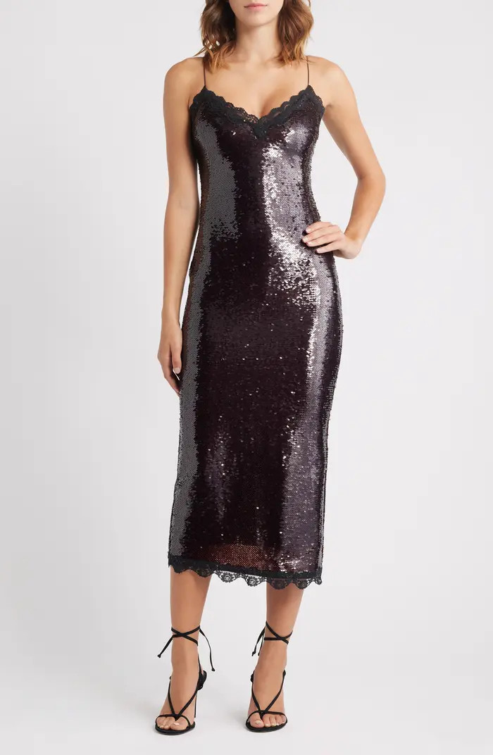 LoveShackFancy Verelith Sequin Lace Trim Cocktail Dress | Nordstrom | Nordstrom