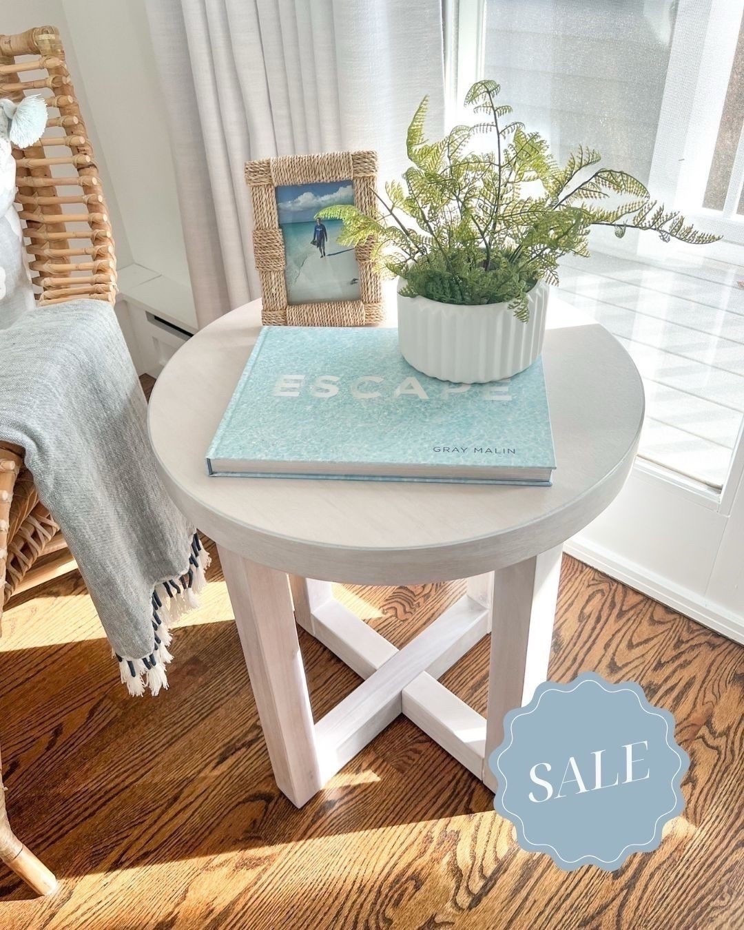 This little side table has been a great addition to our bedroom sitting area & is on sale! 
-
coastal home decor, coastal decor, living room furniture, bedroom furniture, nightstand, end table, round side tables, light wood side tables, side tables under $150, side tables under $200, affordable side tables, beach house furniture, bedroom side table, light wood side table, bedroom sitting area, coastal coffee table books, amazon coffee table books, woven picture frames, photo frames, blue coffee table books, woven chair, bedroom chair, rattan chair, Serena & Lily Venice chair

#LTKHome #LTKSaleAlert