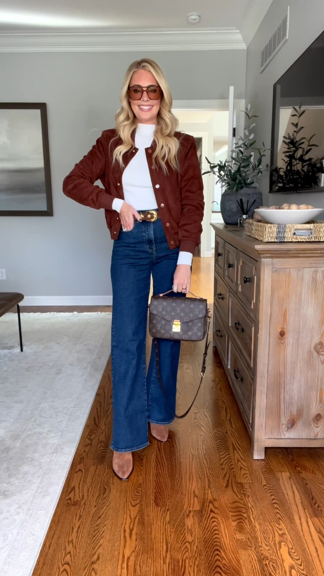 Wearing a small in the jacket & sweater and a 26 tall in jeans - everything fits true to size

#LTKFindsUnder100 #LTKStyleTip #LTKSeasonal