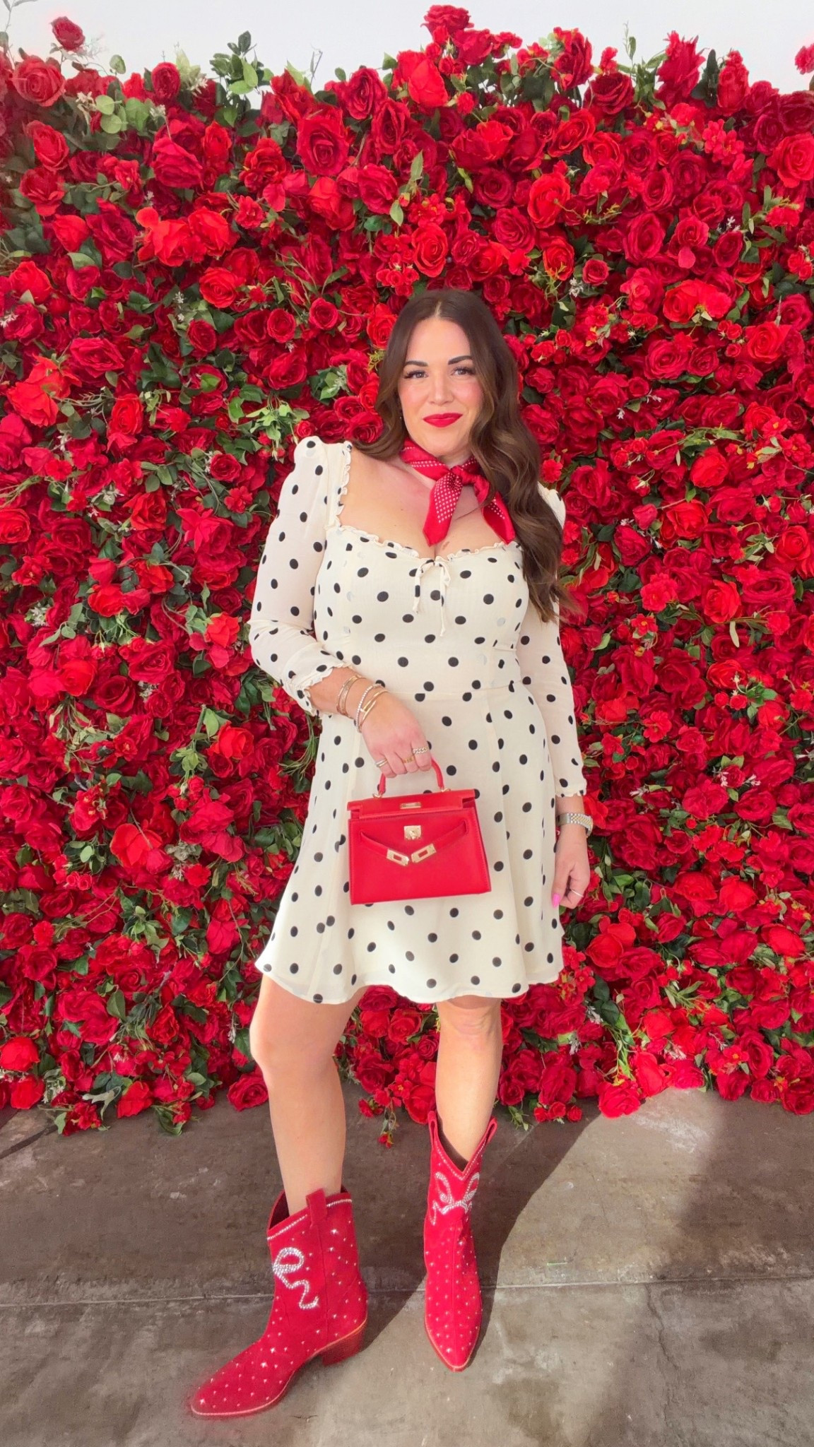 curvy midsize cream polka dot dress with red accessories! wearing size 12 in dress, runs small. 

what i wore to a western themed Galentine event ❤️🤠 

#LTKSeasonal #LTKMidsize #LTKValentine
