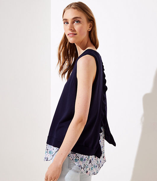 LOFT Floral Mixed Media Sweater Tank | LOFT
