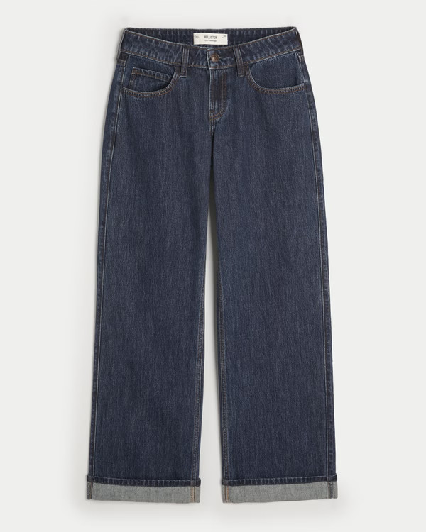 Low-Rise Dark Wash Baggy Jeans | Hollister (US)