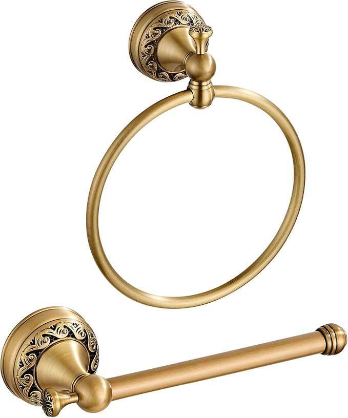 Antique Brass Toilet Paper Holder Hand Towel Ring, Brass Bathroom Accessories Set Towel Holder To... | Amazon (US)