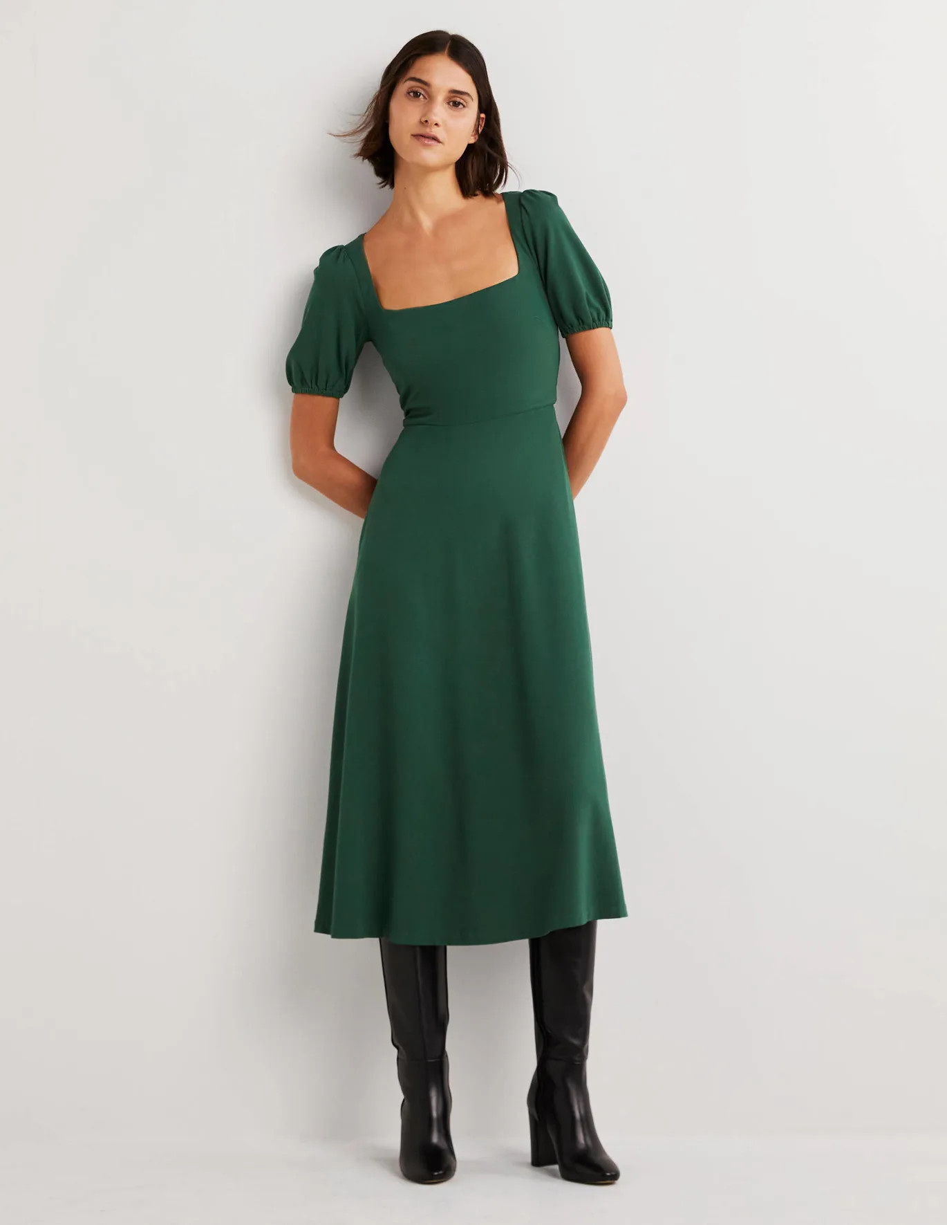 Short Sleeve Jersey Midi Dress - Hunter Green | Boden (US)