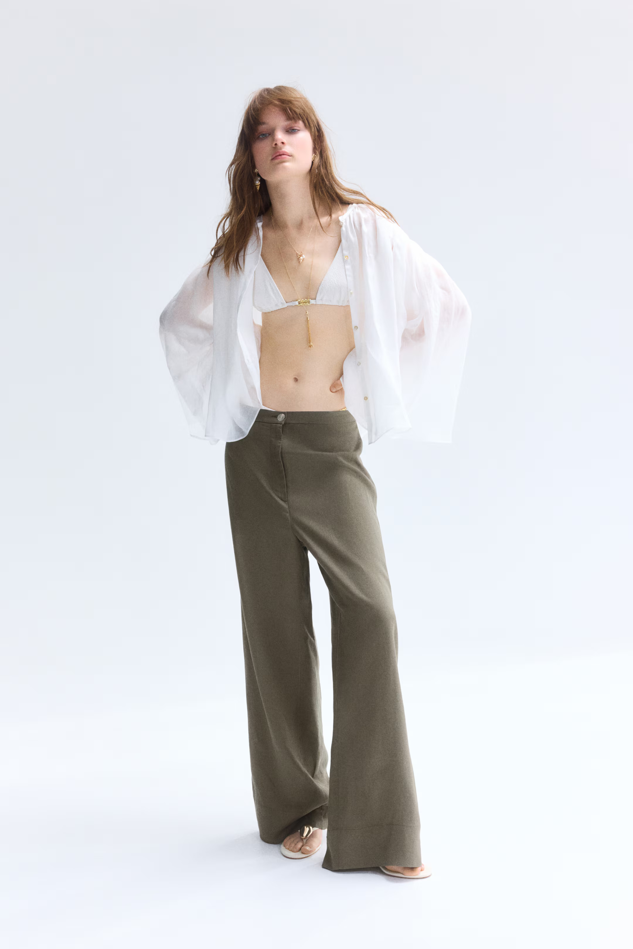Linen-Blend Pants - Dark khaki green - Ladies | H&M US | H&M (US + CA)