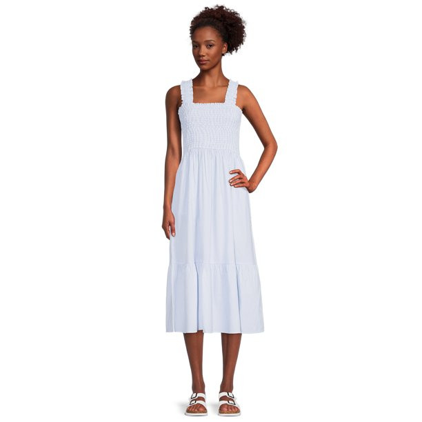 Time and Tru Women's Smocked Midi Dress with Ruffle Straps | Walmart (US)