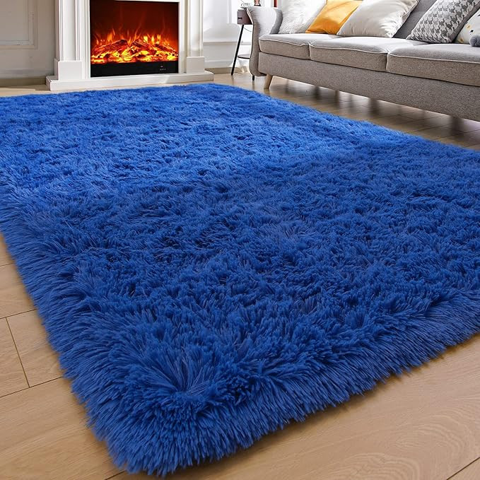 Comeet Navy Blue Shag Rug for Living Room Soft Fluffy Bedroom Rug, Shaggy Fuzzy Carpet Plush Kids... | Amazon (US)