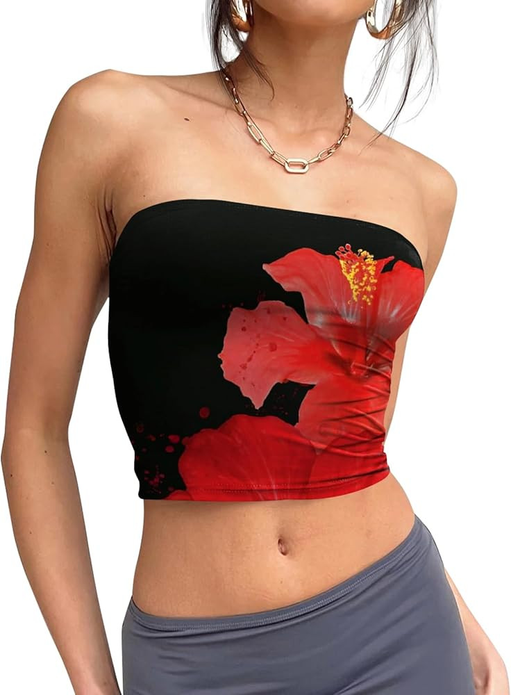 Trendy Queen Womens Tube Tops Strapless Crop Tops Basic Backless Sleeveless Going Out 2026 Spring... | Amazon (US)